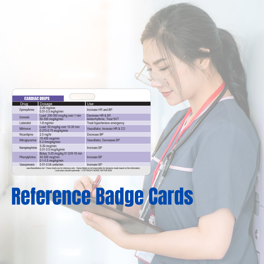 MOMOZEE Nursing Reference Badge Cards - ECG/EKG ,Cardiac Drips, Lab  Values,12 Le