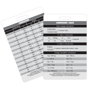 Healthcare Conversions, Weight Conversions, Temperature Conversions, and Common IV Drug calculations Vertical Badge Card