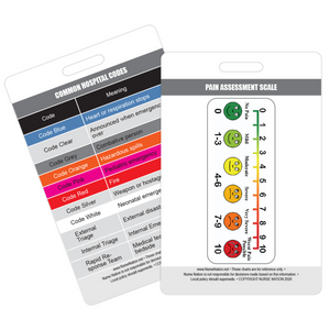 Pain Assessment Tool Reference and Common Hospital Code Meanings Vertical Badge Card